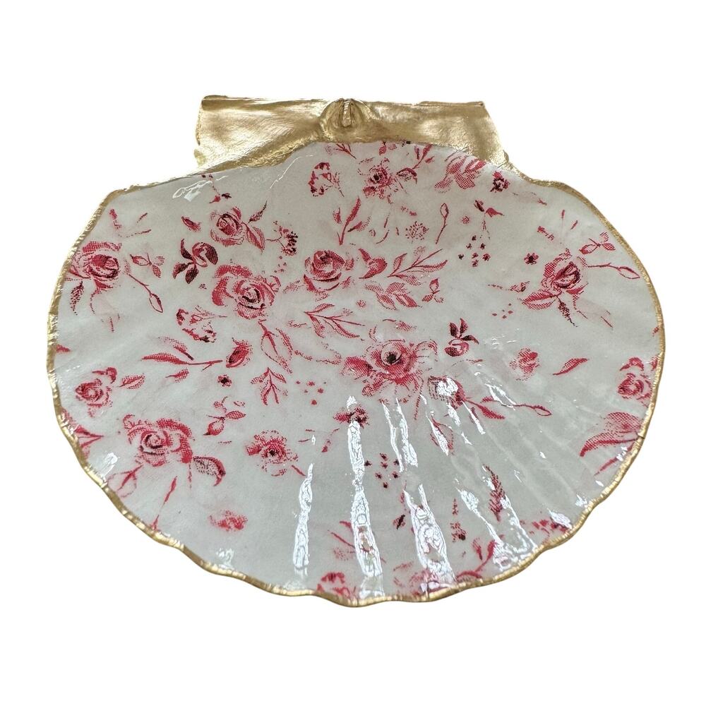 Red Floral Trinket Dish | Cottagecore Jewelry Ring Holder & Vintage gift - Picture 5 of 6
